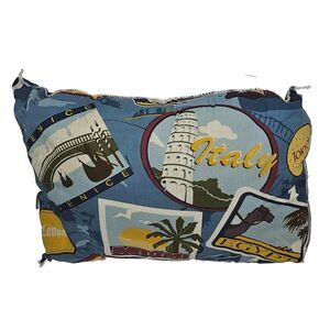 Around The World Travel Destination Themed Pillow 15"x9.5"x5" Very Unique.  Gift